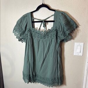 Green Lace Trim Women's Top